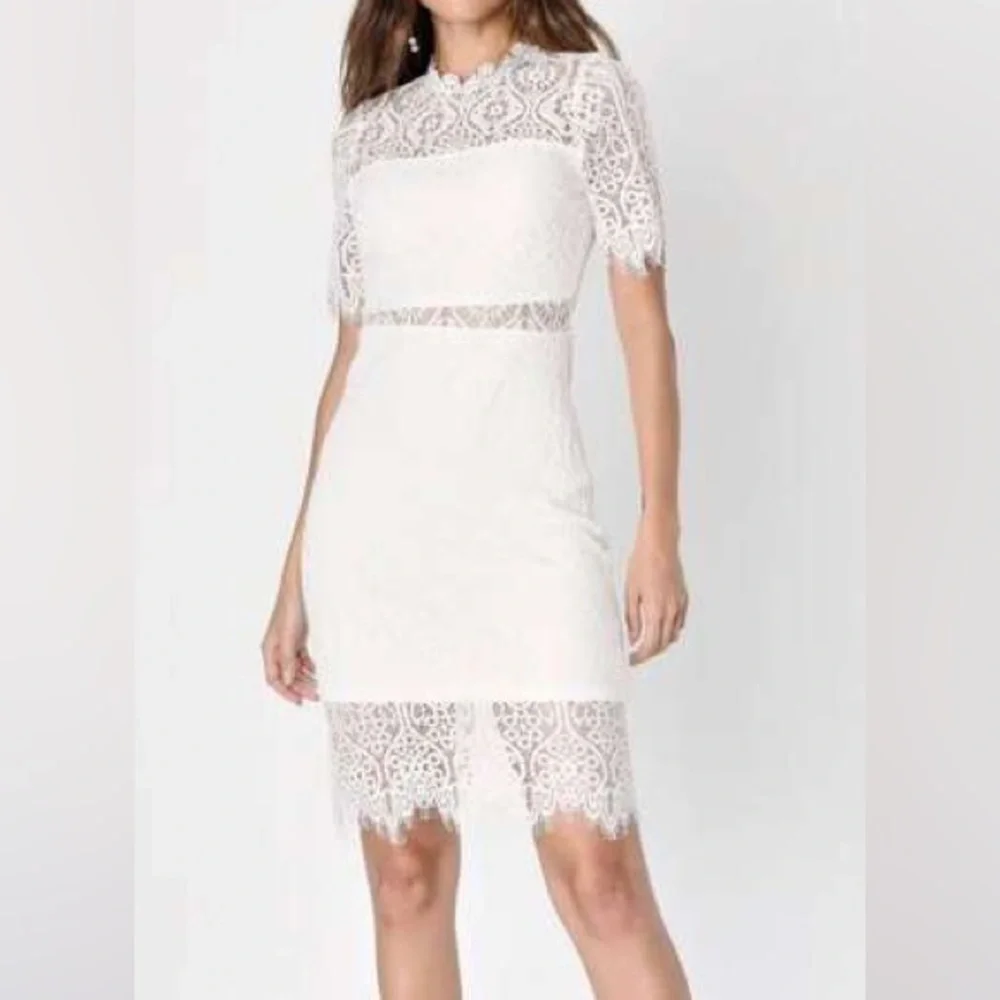 Lulu’s White Lace Short Sleeve Midi Dress - Picture 2 of 12